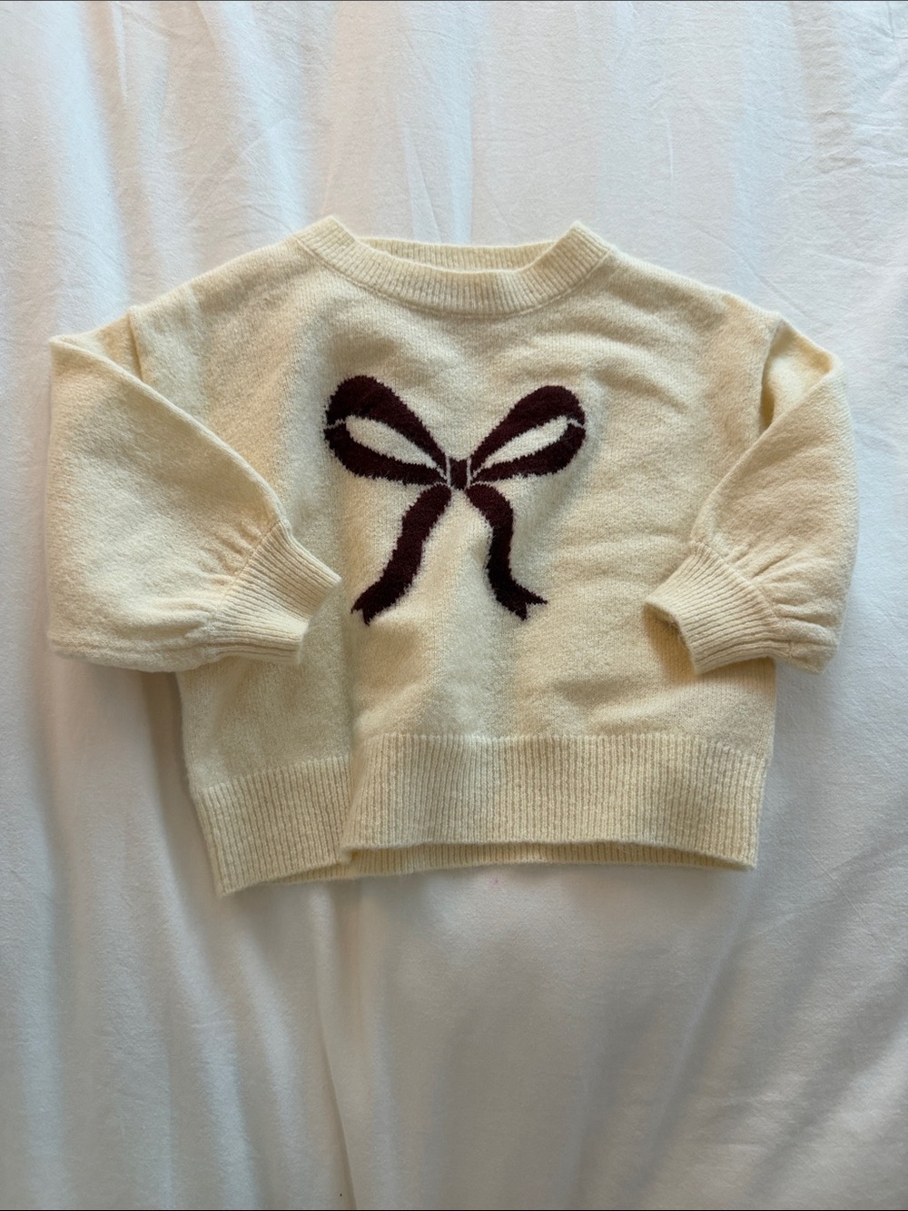 Rylee + Cru Cream Sweater with Burgundy Bow Accent